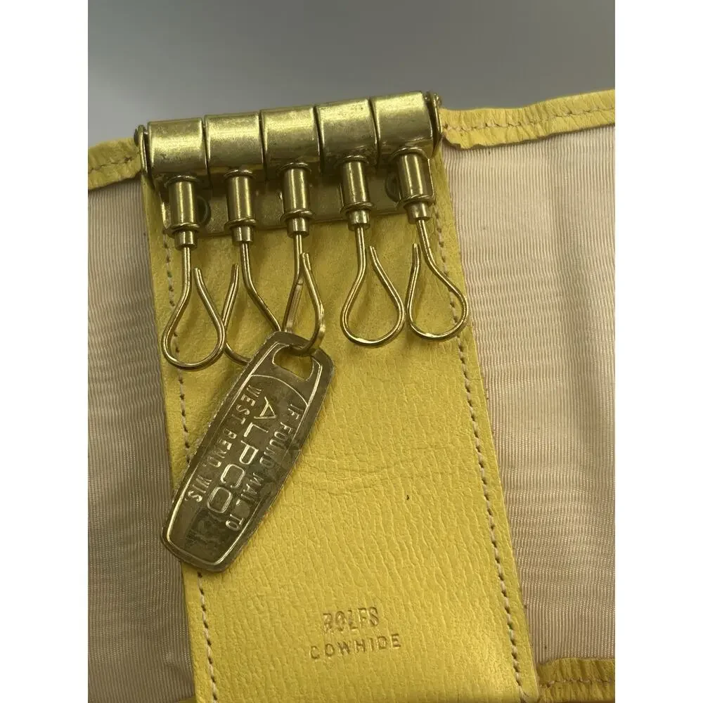 Vintage Rolfs Cowhide Leather Key Case Wallet Yellow 5 Hook Key Holder USA